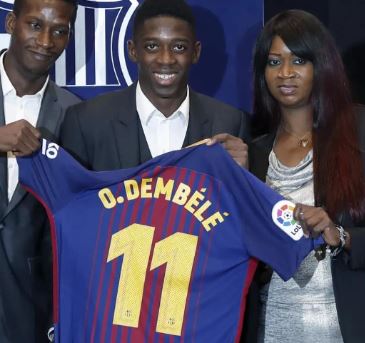 Fatimata Dembele with her son Ousmane Dembele when he signed for Barcelona in 2017